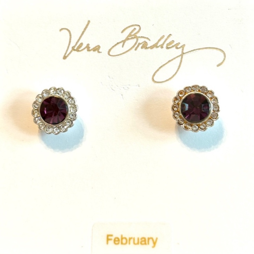 February Birthday Amythest Stud Earrings Vera Bradley on Card NEW